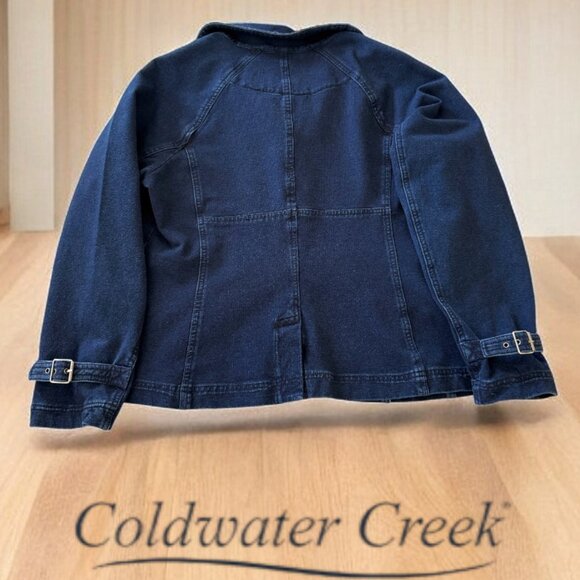 Coldwater Creek Classic Nautical Denim Stretch Snap Button Buckle Jacket - Picture 4 of 11